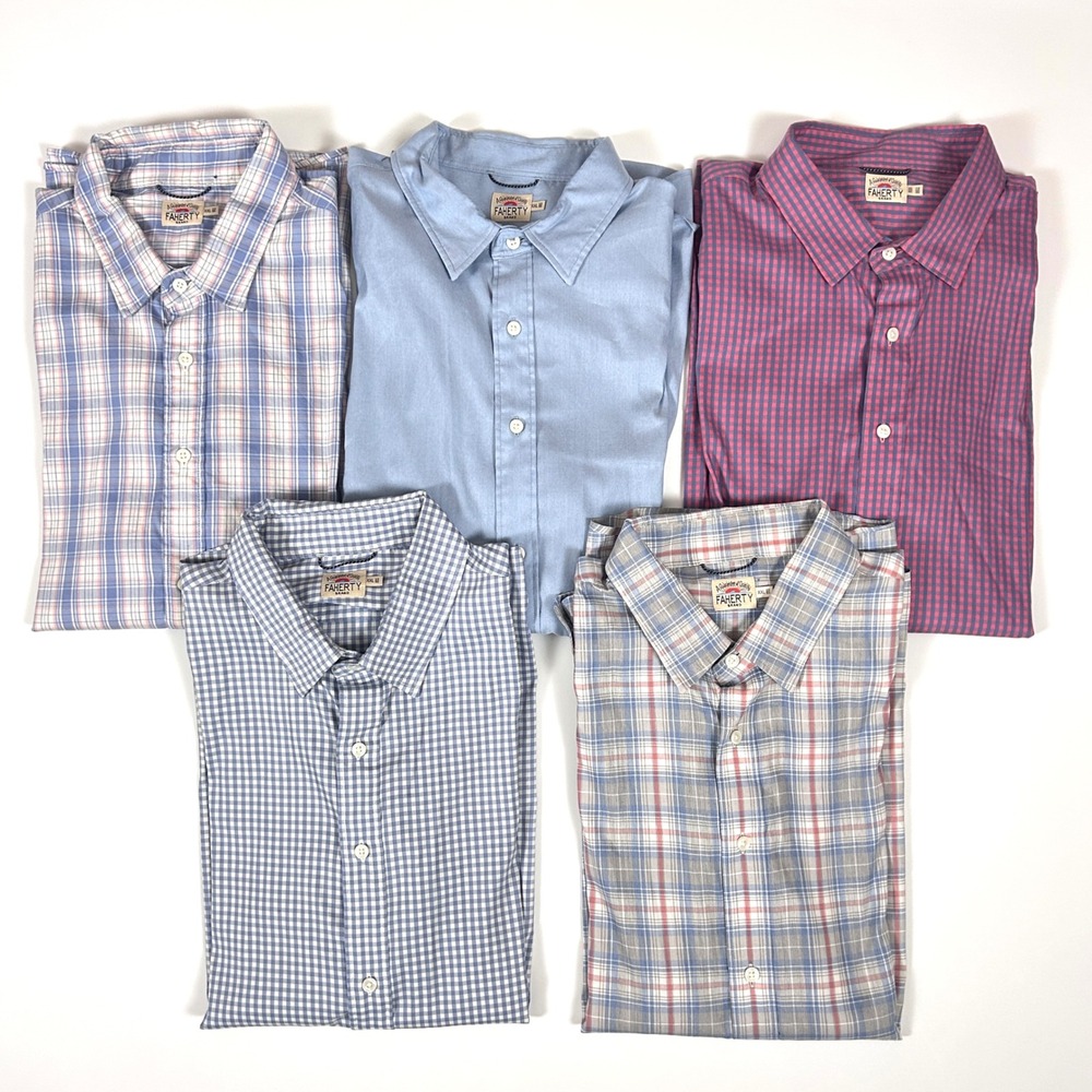 Faherty Movement Shirt Lot (5) Mens XXL Button Down Cotton Stretch Plaid